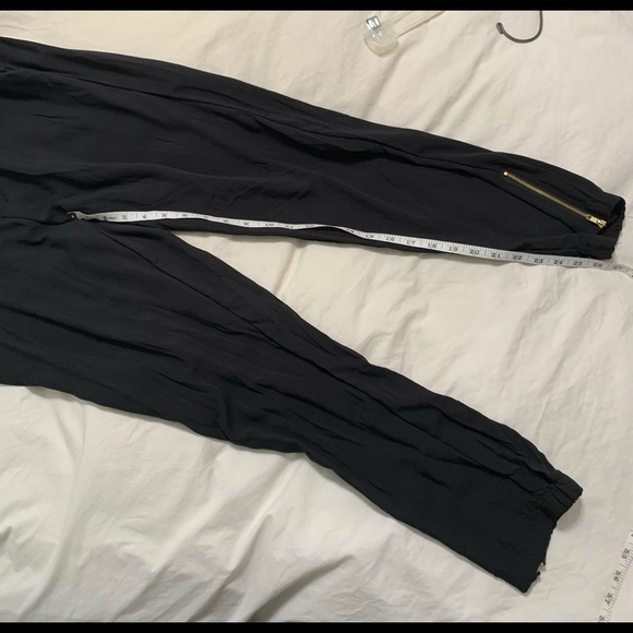 Vintage Silky dress Pants cinched cuff Gold Zipper at Ankle & Front Tie Size L - Picture 8 of 12